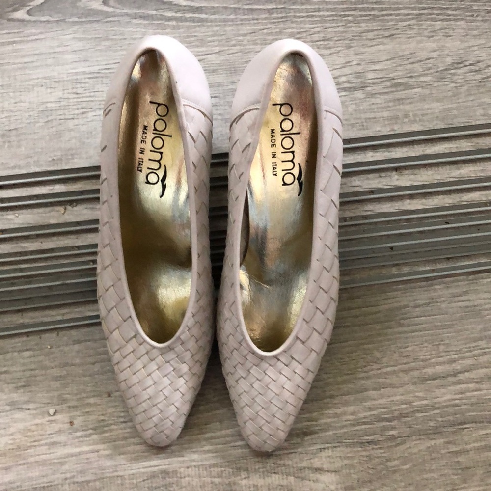 Vintage Paloma White Woven Leather Classic Heel
